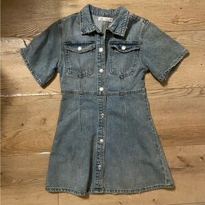 Zara KIDS Light Blue Denim Western Button Snap Shirt Dress size 10 girls